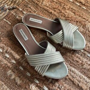 Tabitha Simmons // Silver Channelled Slides // Size 37